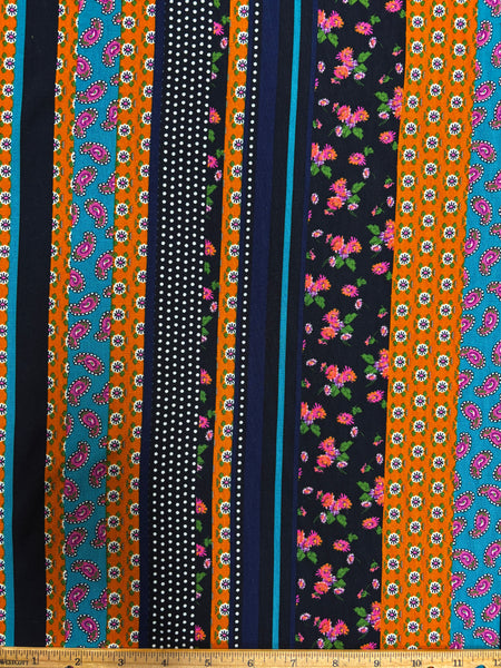 RV-9203W RETRO STRIPE PRINT VISCOSE CHALLIS. ITALY