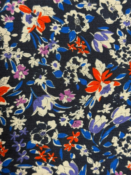 REF-164 FLOWER PRINT SILK VISCOSE CREPPON. ITALY. A CUT OF 1 YARD.