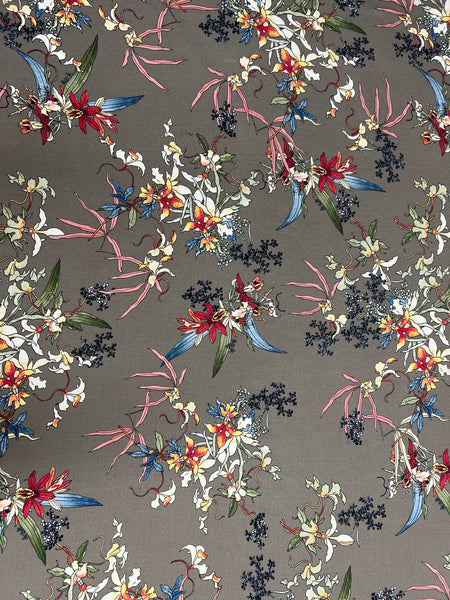 REF-175  FLORAL ABSTRACT PRINT VISCOSE CREPE. ITALY. A CUT OF 1-3/8 YARD