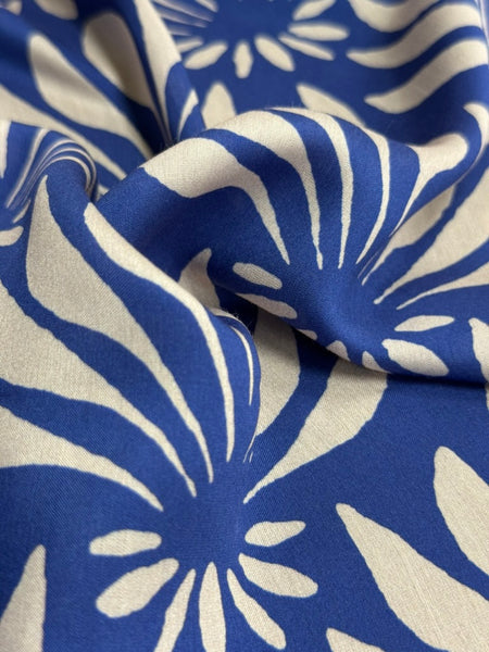 REF-183 LARGE FLOWER PRINT SILK VISCOSE CHARMEUSE. ITALY. A CUT OF 3-1/2 YARDS