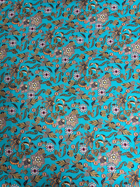 REF-170  FLORAL PRINT FINE COTTON JACQUARD. ITALY. A CUT OF 2-1/4 YARDS