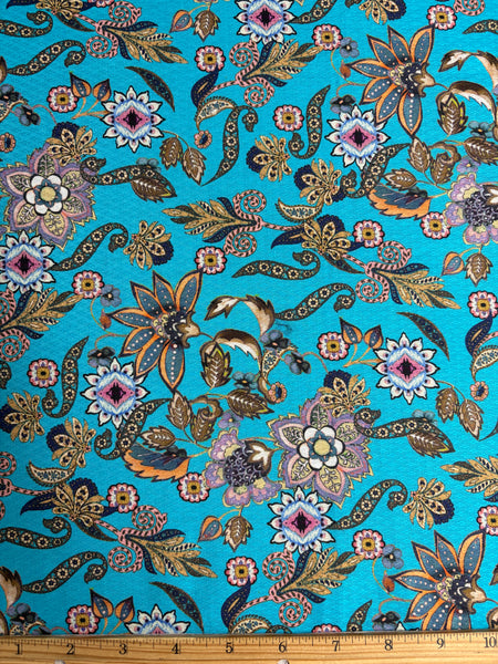 REF-170  FLORAL PRINT FINE COTTON JACQUARD. ITALY. A CUT OF 2-1/4 YARDS