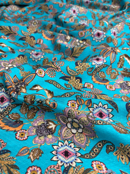REF-170  FLORAL PRINT FINE COTTON JACQUARD. ITALY. A CUT OF 2-1/4 YARDS