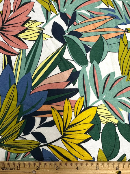 REF-173  LEAF ABSTRACT PRINT VISCOSE TWILL. ITALY. A CUT OF 7/8 OF A YARD.