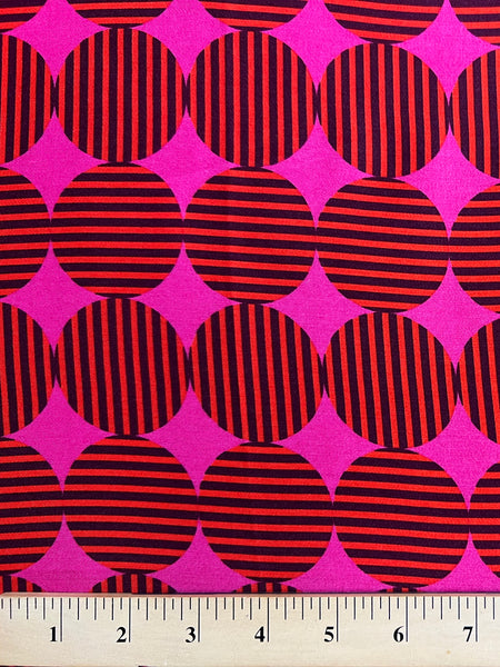 REF-174  GEOMETRIC CIRCLES PRINT VISCOSE CHARMEUSE. ITALY. A CUT OF 1-1/4 YARDS