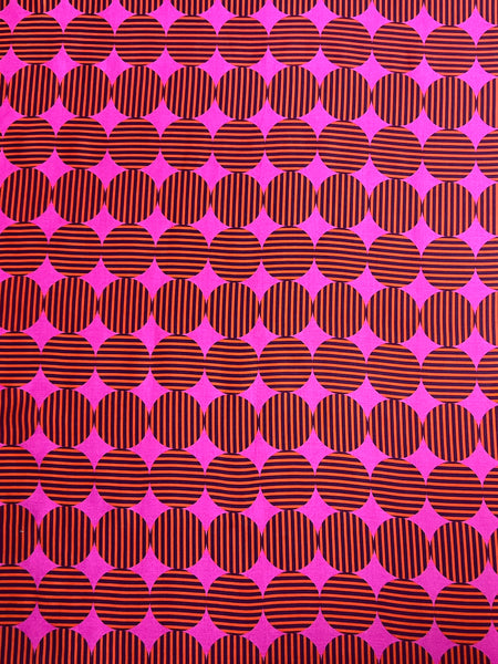 REF-174  GEOMETRIC CIRCLES PRINT VISCOSE CHARMEUSE. ITALY. A CUT OF 1-1/4 YARDS