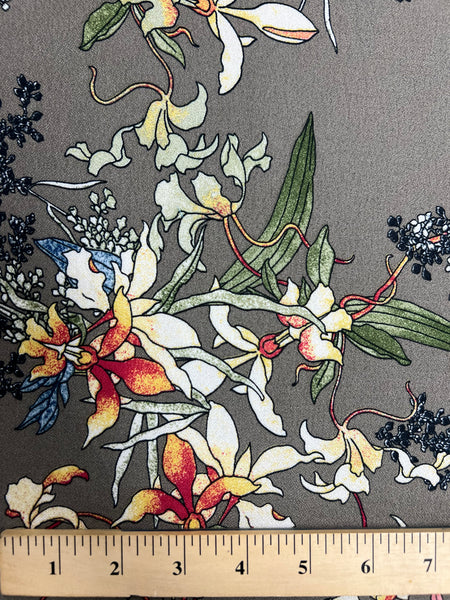 REF-175  FLORAL ABSTRACT PRINT VISCOSE CREPE. ITALY. A CUT OF 1-3/8 YARD