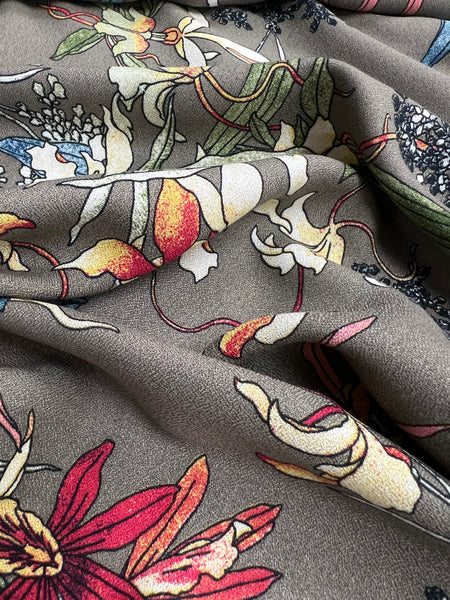 REF-175  FLORAL ABSTRACT PRINT VISCOSE CREPE. ITALY. A CUT OF 1-3/8 YARD