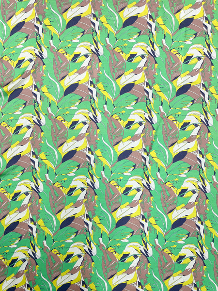 RV-9042W LARGE LEAFY PRINT SATIN VISCOSE. ITALY.