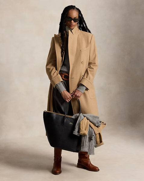 WC-9272W-A DESIGNER VIRGIN WOOL CAMEL HAIR COATING. RALPH LAUREN. ITALY