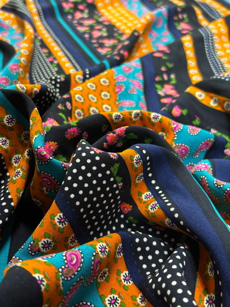 RV-9203W RETRO STRIPE PRINT VISCOSE CHALLIS. ITALY