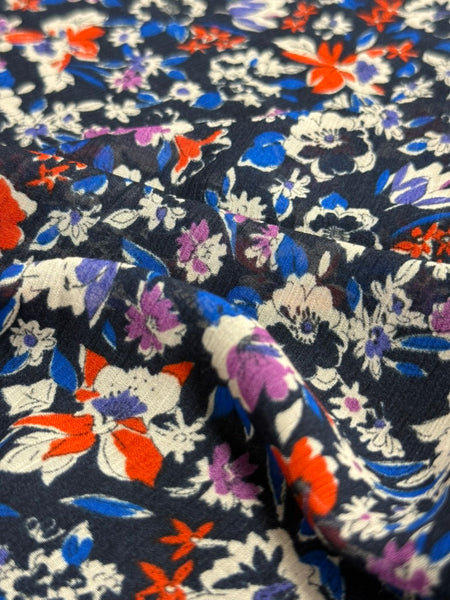 REF-164 FLOWER PRINT SILK VISCOSE CREPPON. ITALY. A CUT OF 1 YARD.