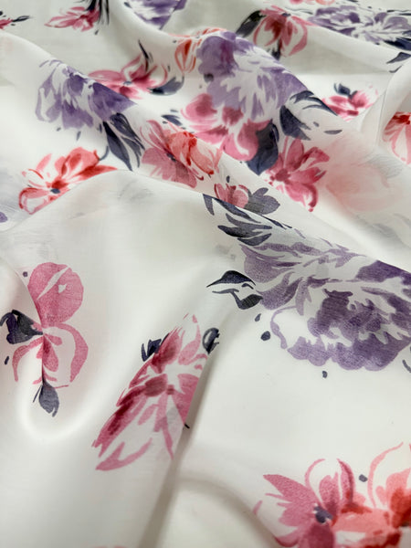 S-9248W WATERCOLOR FLOWER PRINT SILK COTTON VOILE. ITALY
