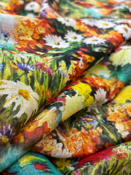 S-9175W DIGITAL MONET-INSPIRED FLORAL PRINT SILK LAME. ITALY