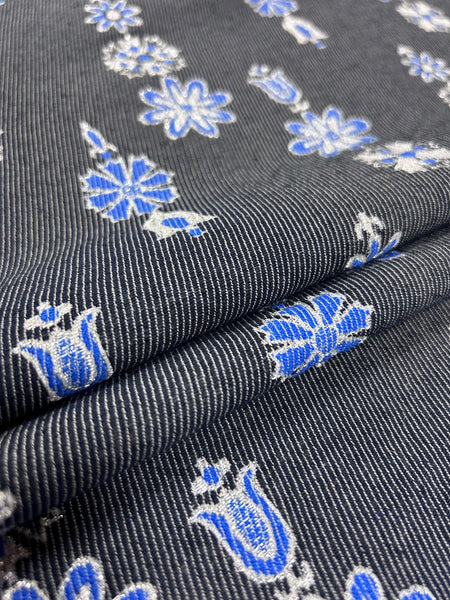 MB-9097W DENIM-LOOK NORDIC FLORAL DESIGN METALLIC JACQUARD. FRANCE