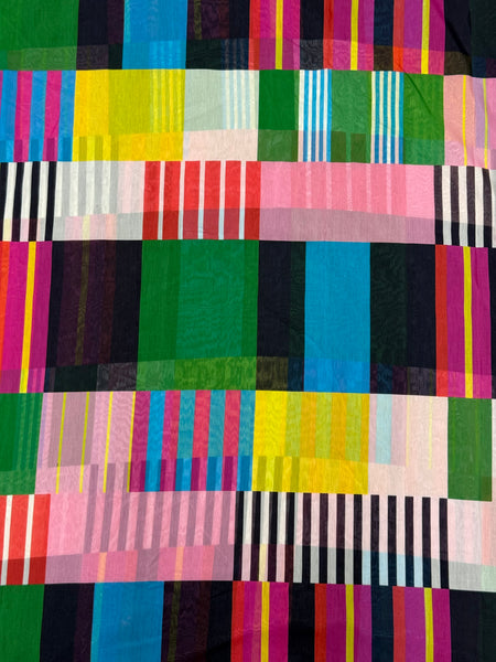 S-9256W DESIGNER GEOMETRIC PRINT SILK COTTON VOILE. MARINA RINALDI. ITALY