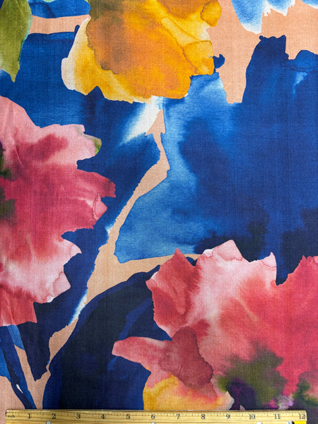 S-9287W DIGITAL WATERCOLOR FLORAL PRINT SILK FINE SILK CHARMEUSE. MADE IN ITALY.