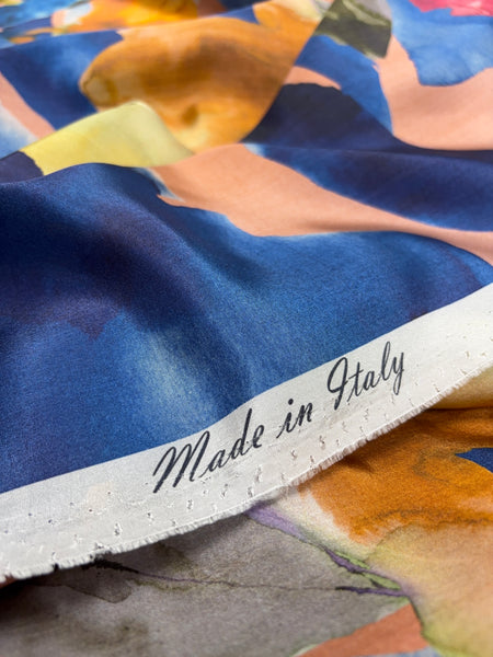S-9287W DIGITAL WATERCOLOR FLORAL PRINT SILK FINE SILK CHARMEUSE. MADE IN ITALY.