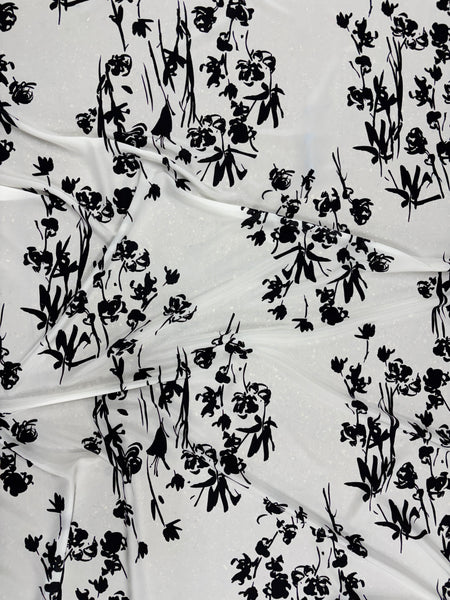 S-9288W NOIR INK BLOSSOM PRINT SILK CREPE DE CHINE. MADE IN ITALY.