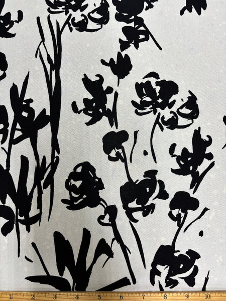 S-9288W NOIR INK BLOSSOM PRINT SILK CREPE DE CHINE. MADE IN ITALY.