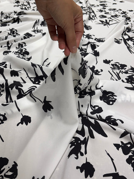 S-9288W NOIR INK BLOSSOM PRINT SILK CREPE DE CHINE. MADE IN ITALY.
