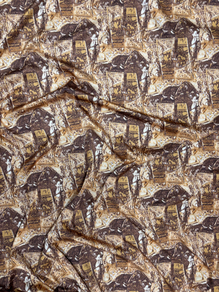 S-9289W STORY PRINT STRECH SILK CHARMEUSE. MADE IN ITALY.