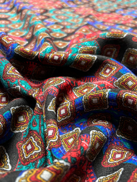 WC-9296W-B DIGITAL PAISLEY MEDLALION PRINT WOOL CHALLIS. MADE IN ITALY.