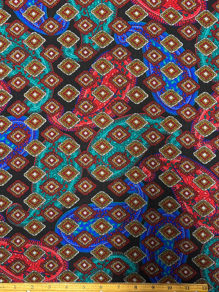 WC-9296W-B DIGITAL PAISLEY MEDLALION PRINT WOOL CHALLIS. MADE IN ITALY.
