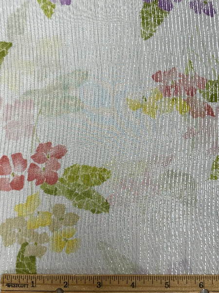REF-187 FLOWER PRINT SILK LUREX CHIFFON. ITALY. A CUT OF 2-1/2 YARDS