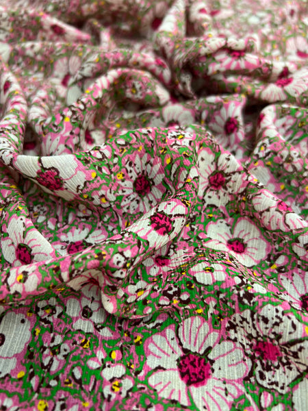 REF-156 FLOWER PRINT SILK CHIFFON CREPON. ITALY. A CUT OF 1-1/4 YARDS.