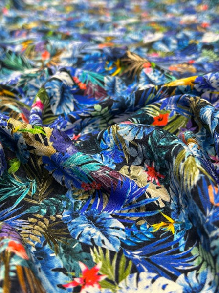 RV-9205W-B MINIATURE TROPICAL PRINT VISCOSE CHALLIS. ITALY