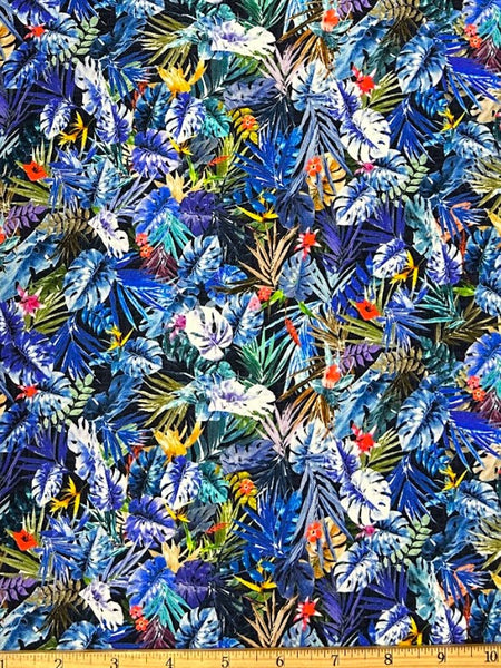 RV-9205W-B MINIATURE TROPICAL PRINT VISCOSE CHALLIS. ITALY