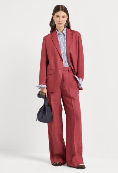 LI-9215W-A TERRACOTTA CLAY RED LINEN COTTON POPLIN. ITALY.