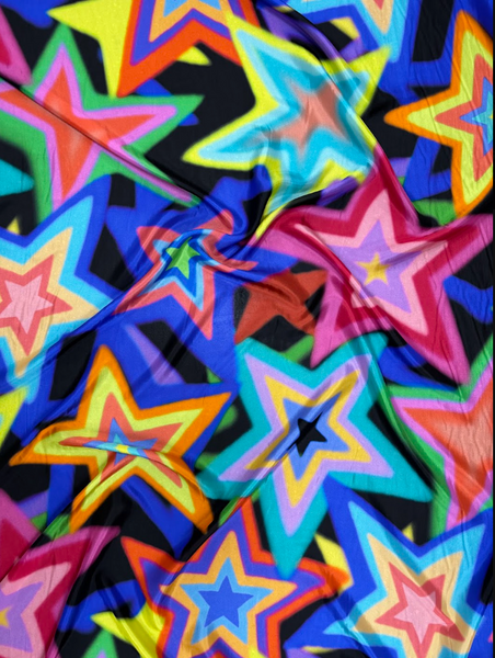 S-9246W RAINBOW STAR PRINT SILK CHARMEUSE. ITALY