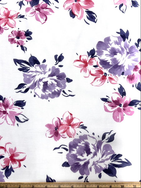 S-9248W WATERCOLOR FLOWER PRINT SILK COTTON VOILE. ITALY