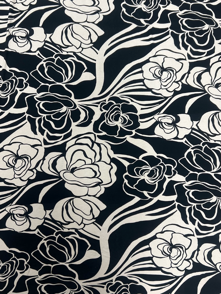 RVK-9263W  FLORAL OUTLINE PRINT VISCOSE JERSEY KNIT. ITALY