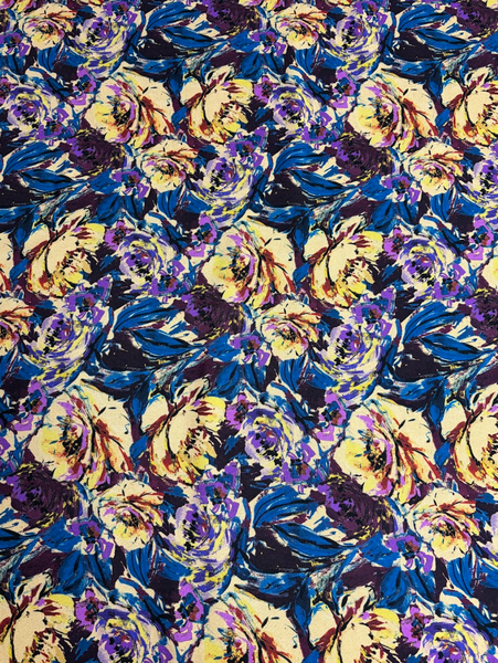 REF-195 BRUSH STROKE FLORAL PRINT VISCOSE CREPE HAND. ITALY. A CUT OF 1-1/8 YARD.