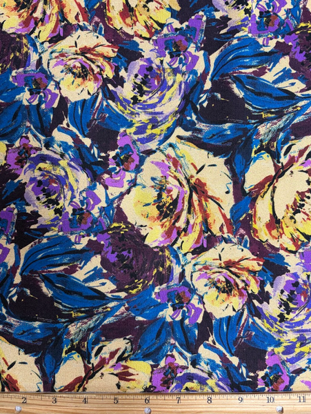 REF-195 BRUSH STROKE FLORAL PRINT VISCOSE CREPE HAND. ITALY. A CUT OF 1-1/8 YARD.