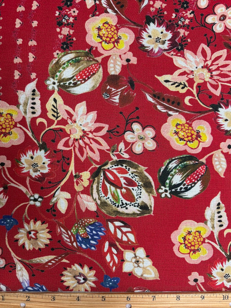 REF-197 RETRO FLORAL PRINT VISCOSE CREPE HAND. ITALY. A CUT OF 1 YARD