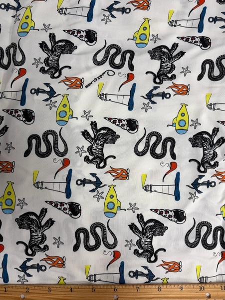 REF-198 DESIGNER FUNKY PRINT VISCOSE CREPE. ROBERTO CAVALLI. ITALY. A CUT OF 4-1/4 YARDS