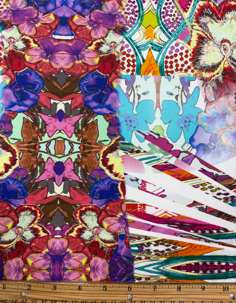 REF-200 KALEIDOSCOPE PRINT FINE NEOPRENE DOUBLE KNIT PANEL. ITALY. A PANEL OF 3/4 YARD - 1 PANEL