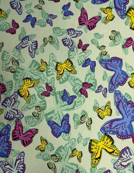 REF-201 BUTTERFLY PRINT VISCOSE KNIT. ITALY. A CUT OF 1-5/8 YARDS