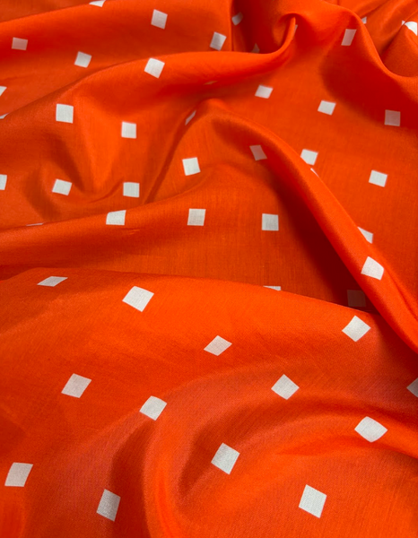REF-203 GEO PRINT SILK CREPE DE SHINE. ITALY. A CUT OF 3 YARDS