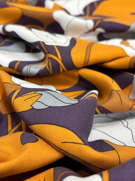 RV-9269W-B  DESIGNER SIGNATURE RETRO LOTUS PRINT VISCOSE TWILL. EMANUEL UNGARO. ITALY