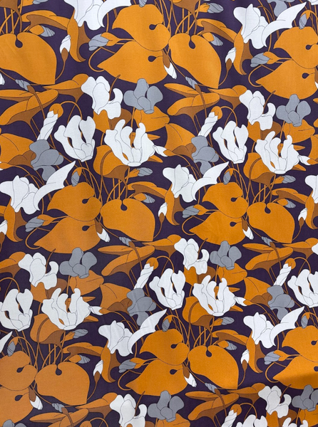RV-9269W-B  DESIGNER SIGNATURE RETRO LOTUS PRINT VISCOSE TWILL. EMANUEL UNGARO. ITALY