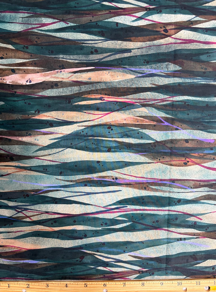 REF-208 WATERCOLOR LEAF PRINT COTTON LAWN. A CUT OF 5/8 YARD.