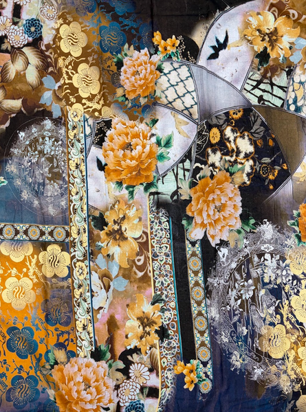 REF-209 ORIENTAL FANTASY PRINT COTTON VOILE. A CUT OF 3-3/8 YARDS.