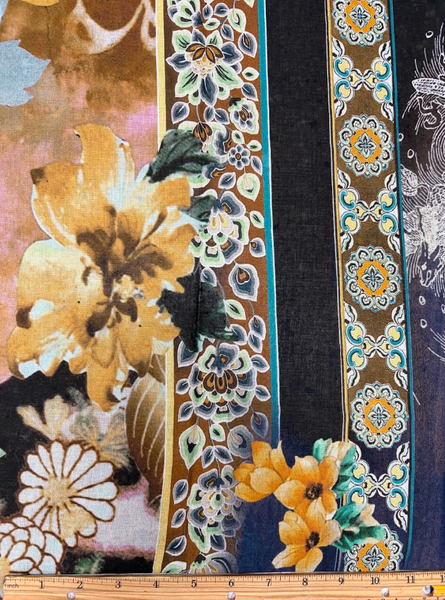 REF-209 ORIENTAL FANTASY PRINT COTTON VOILE. A CUT OF 3-3/8 YARDS.