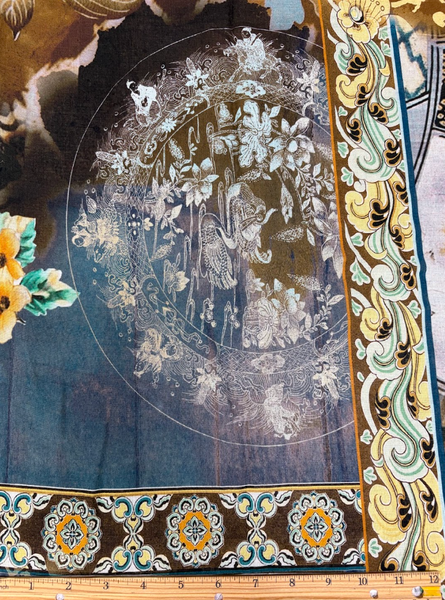 REF-209 ORIENTAL FANTASY PRINT COTTON VOILE. A CUT OF 3-3/8 YARDS.