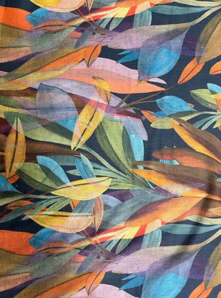 REF-212 WATERCOLOR LEAF PRINT COTTON LAWN.  A CUT OF 3/4 YARD.